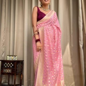 Beautiful Baby Pink Color Banarasi Jacquard Weaving Saree