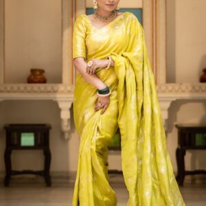 Lemon Color Banarasi Jacquard Zari Weaving Saree